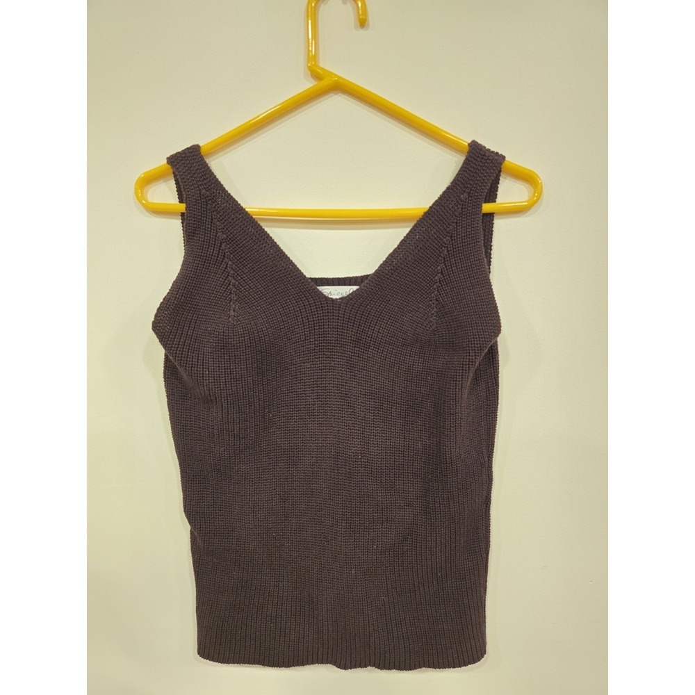 Brown Knit Tank Top Medium Cotton Minimalist 90s CBK Inspired Quiet Luxury